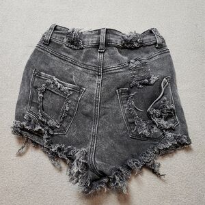Shein Black Extreme Distressed Destroyed Denim Jean Shorts Sz 26